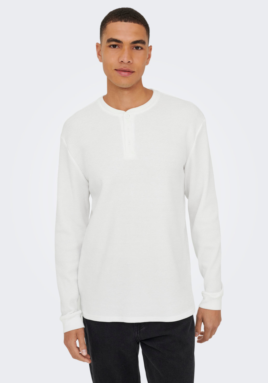 Only &amp; Sons Onstobie Long Sleeve T-Shirt - White 1 Shaws Department Stores