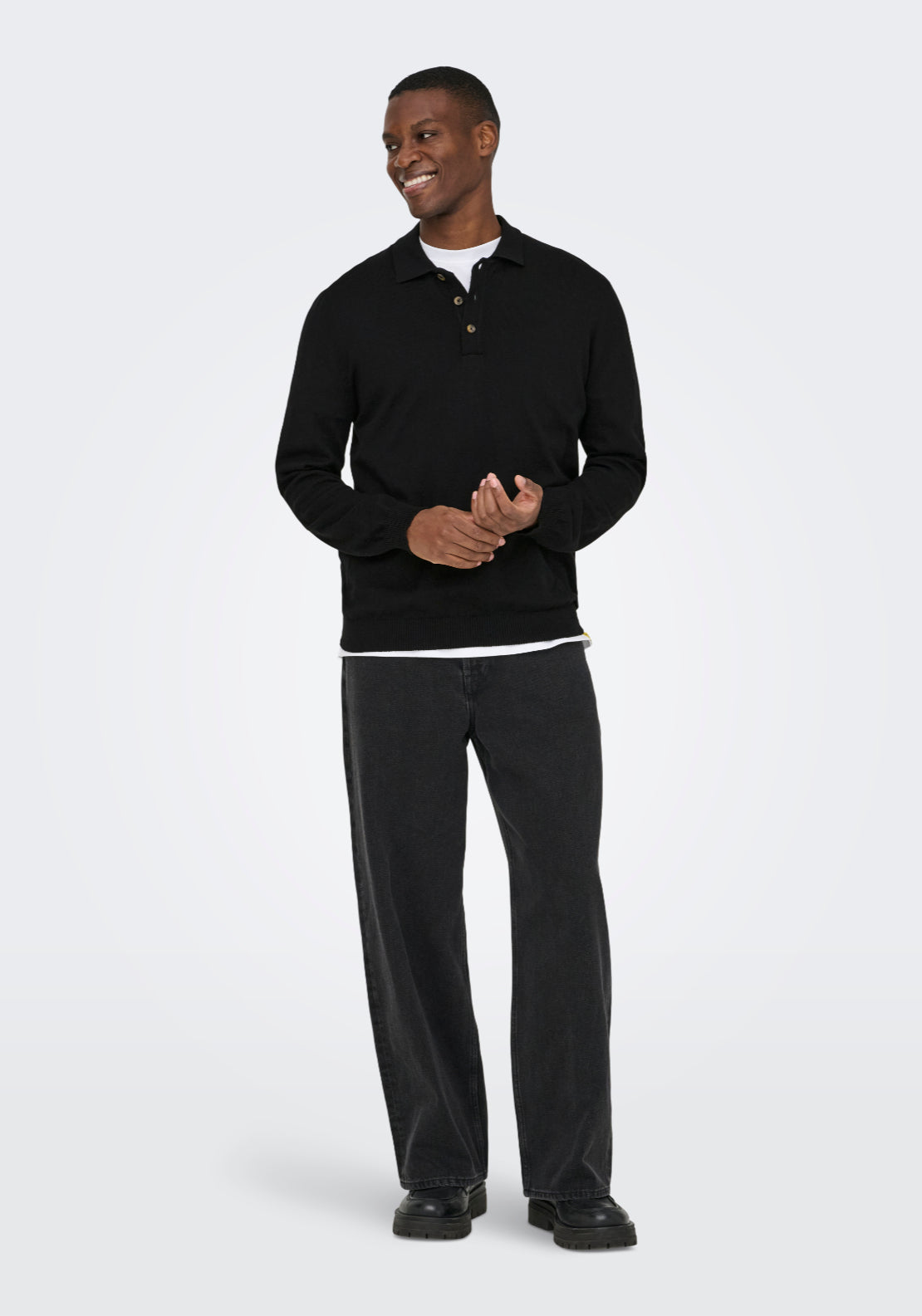 Only &amp; Sons Onsloui Knit Polo Shirt - Black 5 Shaws Department Stores