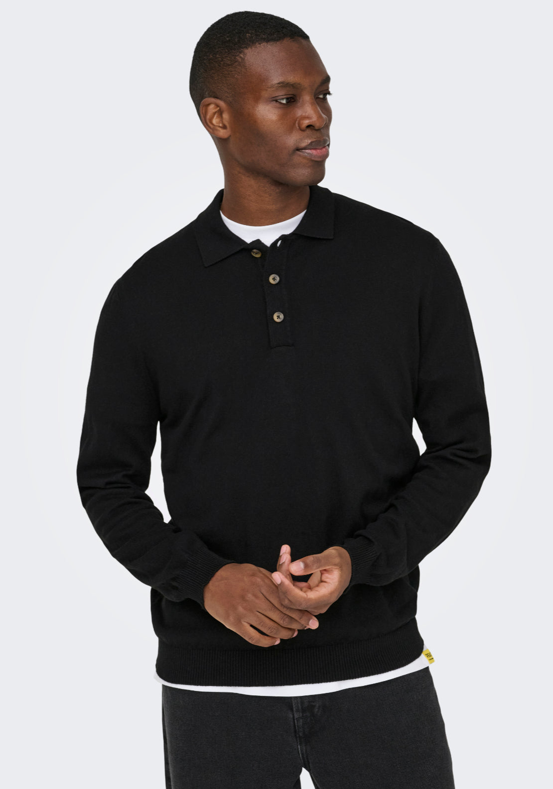 Only &amp; Sons Onsloui Knit Polo Shirt - Black 4 Shaws Department Stores