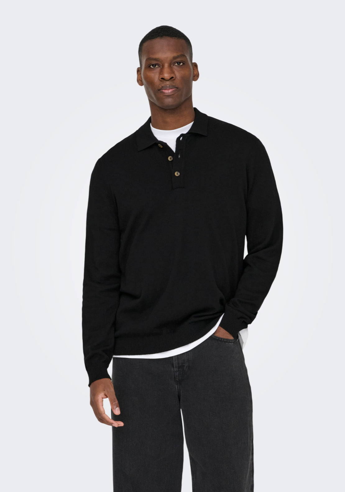 Only &amp; Sons Onsloui Knit Polo Shirt - Black 1 Shaws Department Stores