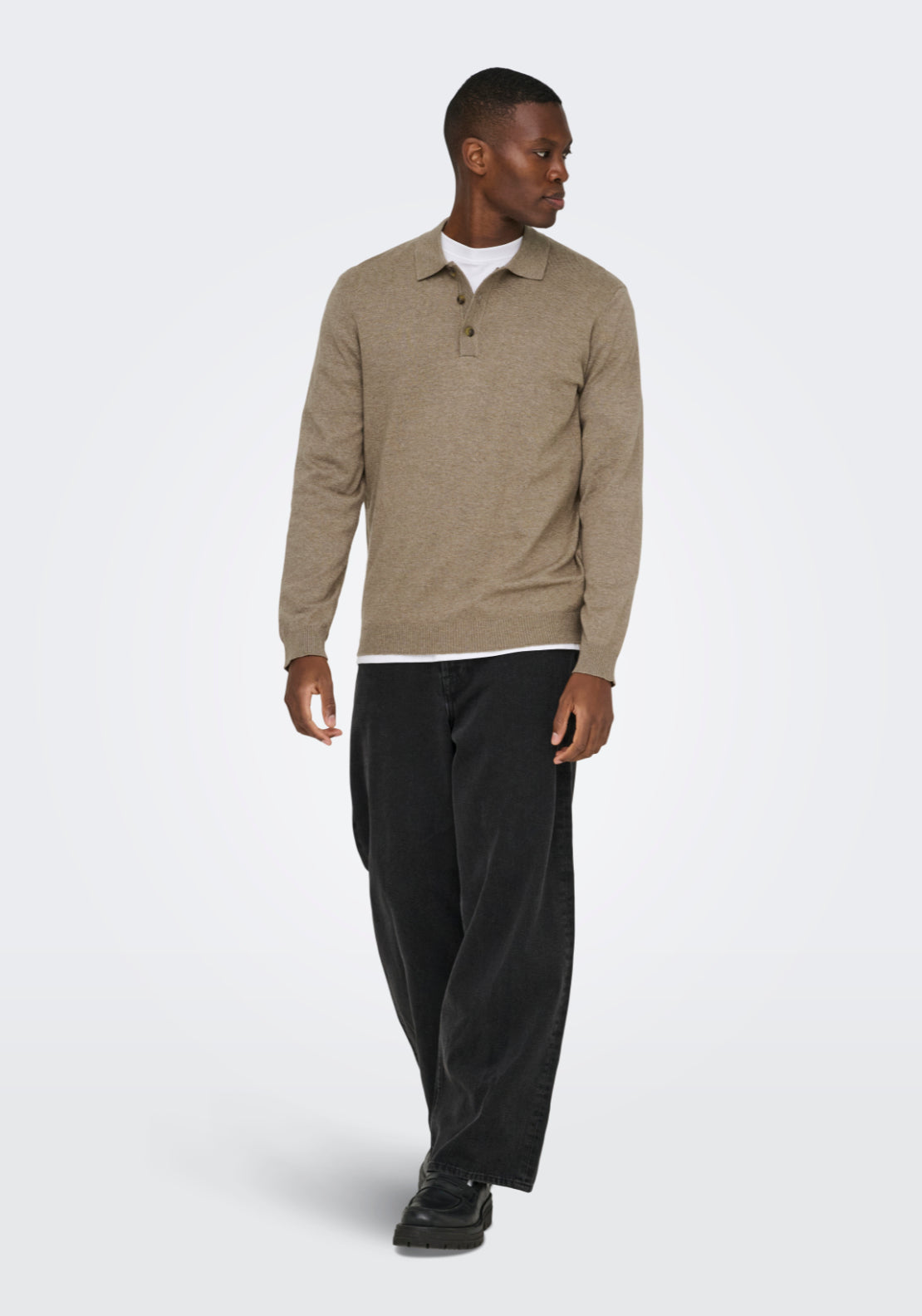 Only &amp; Sons Onsloui Knit Polo Shirt - Desert Taupe 5 Shaws Department Stores