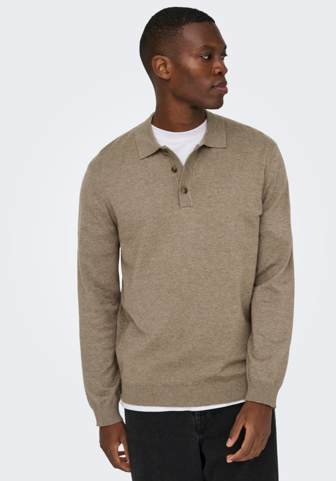 Only &amp; Sons Onsloui Knit Polo Shirt - Desert Taupe 1 Shaws Department Stores