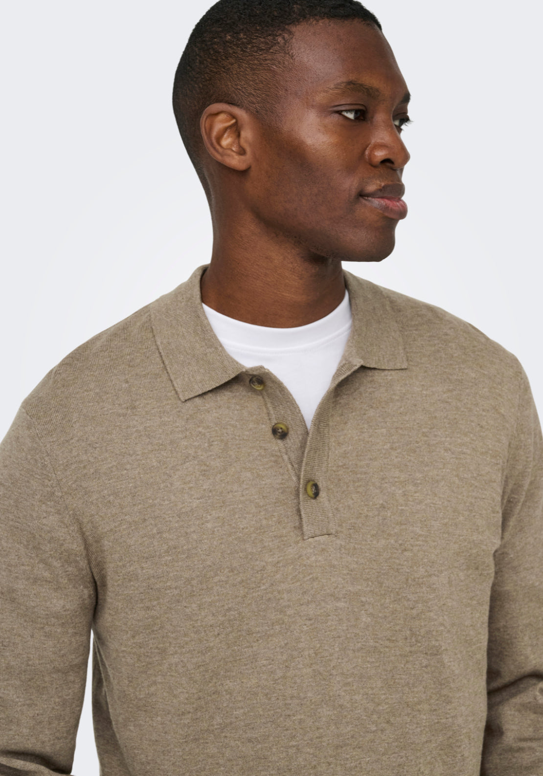 Only &amp; Sons Onsloui Knit Polo Shirt - Desert Taupe 3 Shaws Department Stores