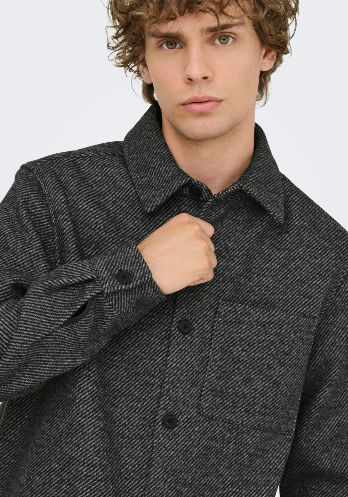 Only &amp; Sons Micah Twill Overshirt - Grey 2 Shaws Department Stores