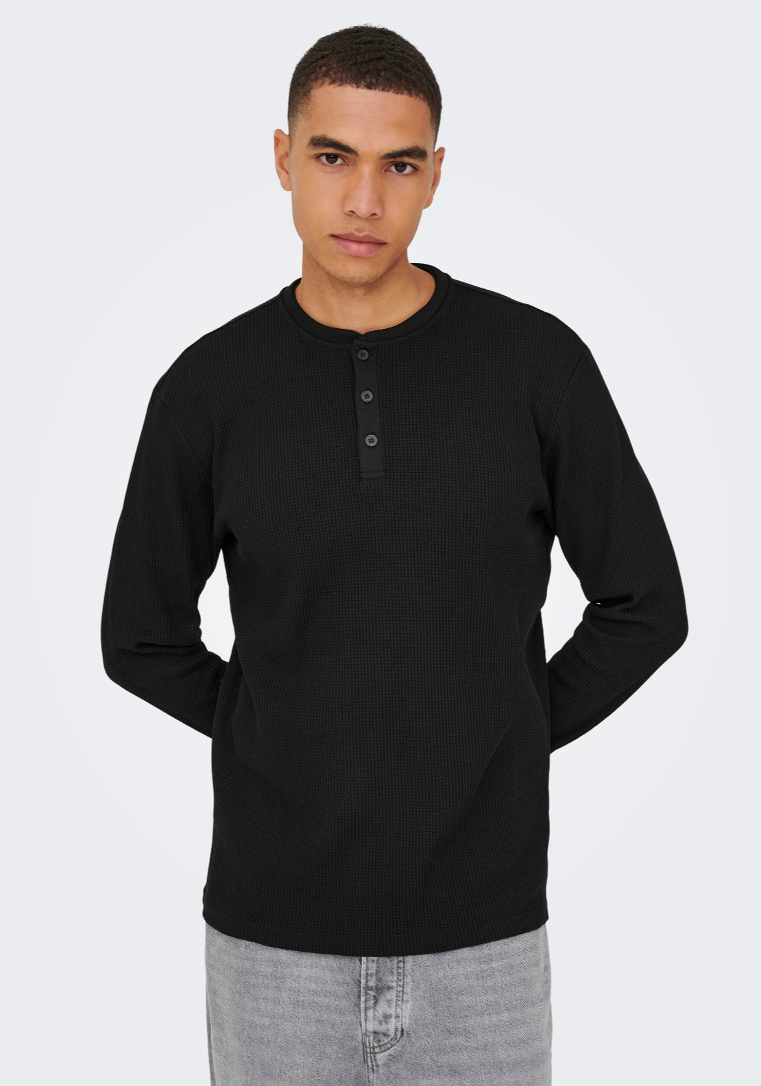 Only &amp; Sons Onstobie Long Sleeve T-Shirt - Black 4 Shaws Department Stores