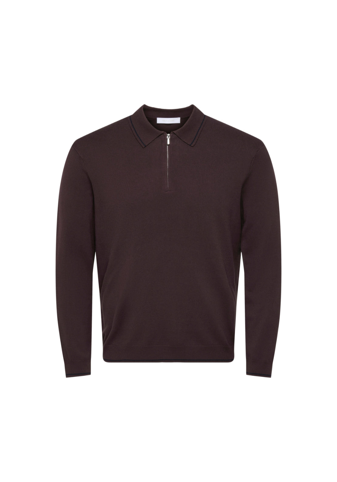 Only &amp; Sons Wyler 1/4 Zip Polo - Fudge 1 Shaws Department Stores