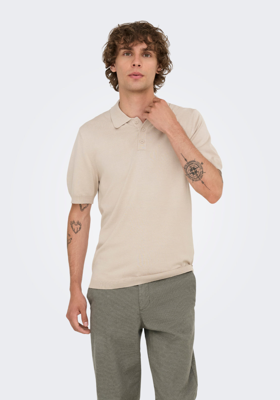 Only &amp; Sons Onswyler Short Sleeve Knit Polo Shirt - Silver Lining 4 Shaws Department Stores