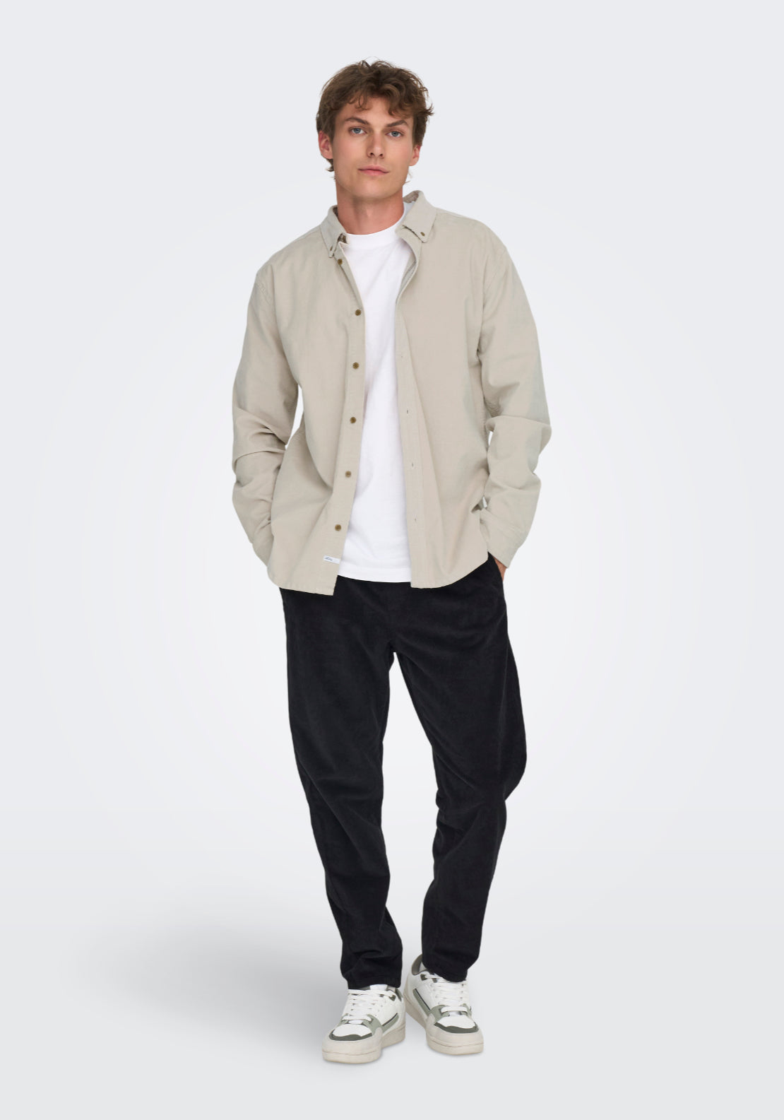 Only &amp; Sons Onsmichael Cord Shirt - Silver Lining 5 Shaws Department Stores