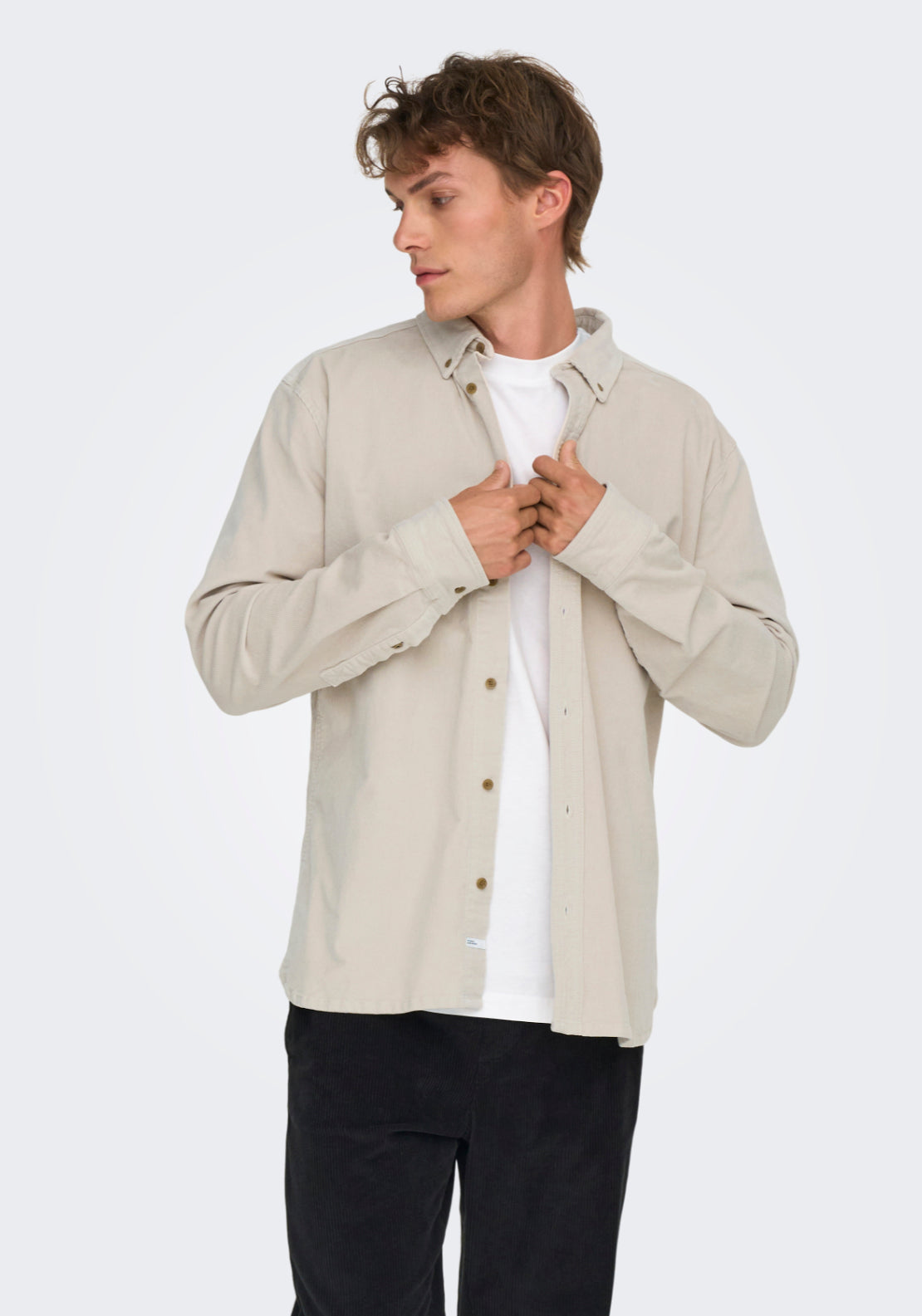 Only &amp; Sons Onsmichael Cord Shirt - Silver Lining 4 Shaws Department Stores