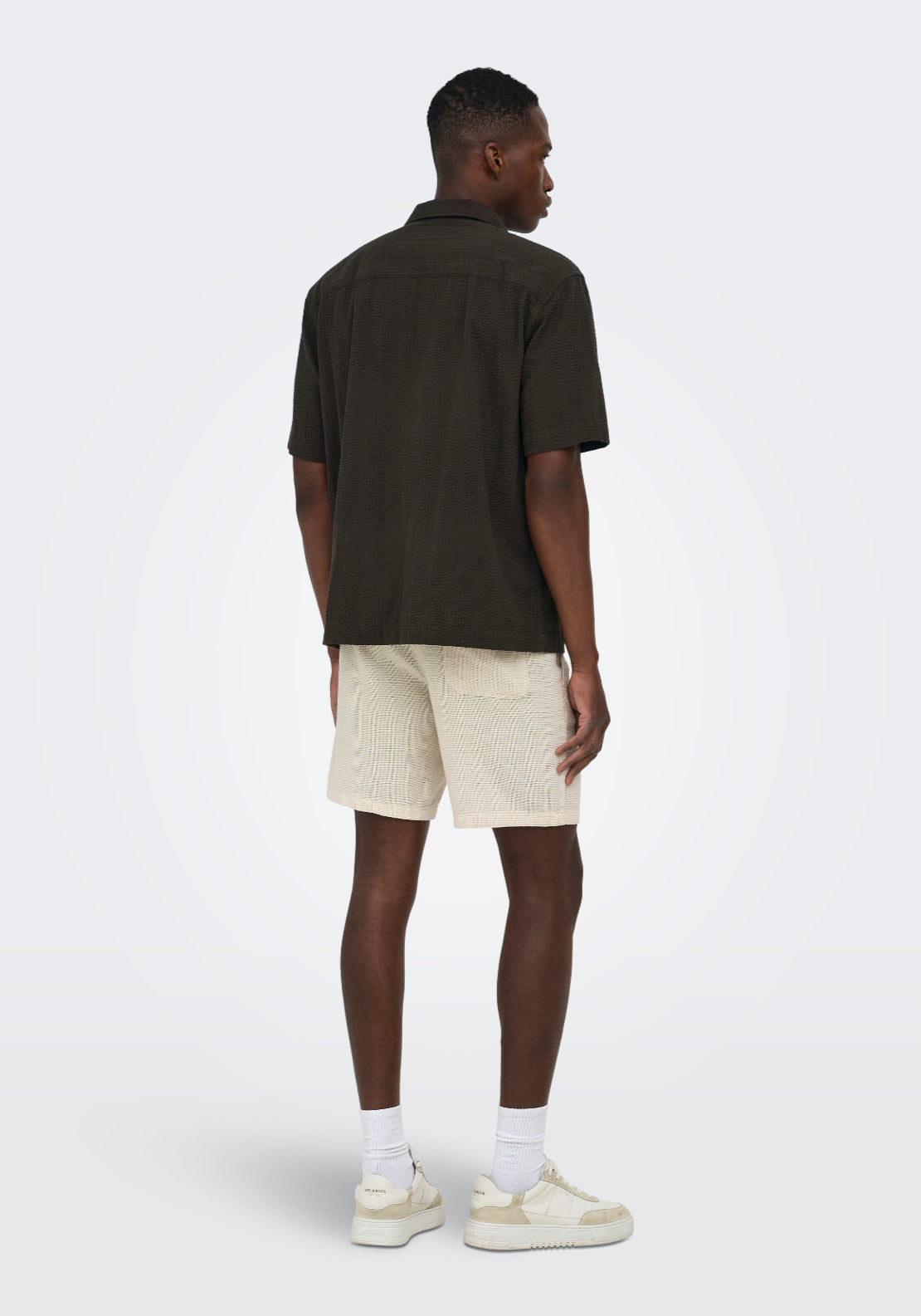 Only &amp; Sons Seersucker Resort Short Sleeve Shirt - Black 2 Shaws Department Stores