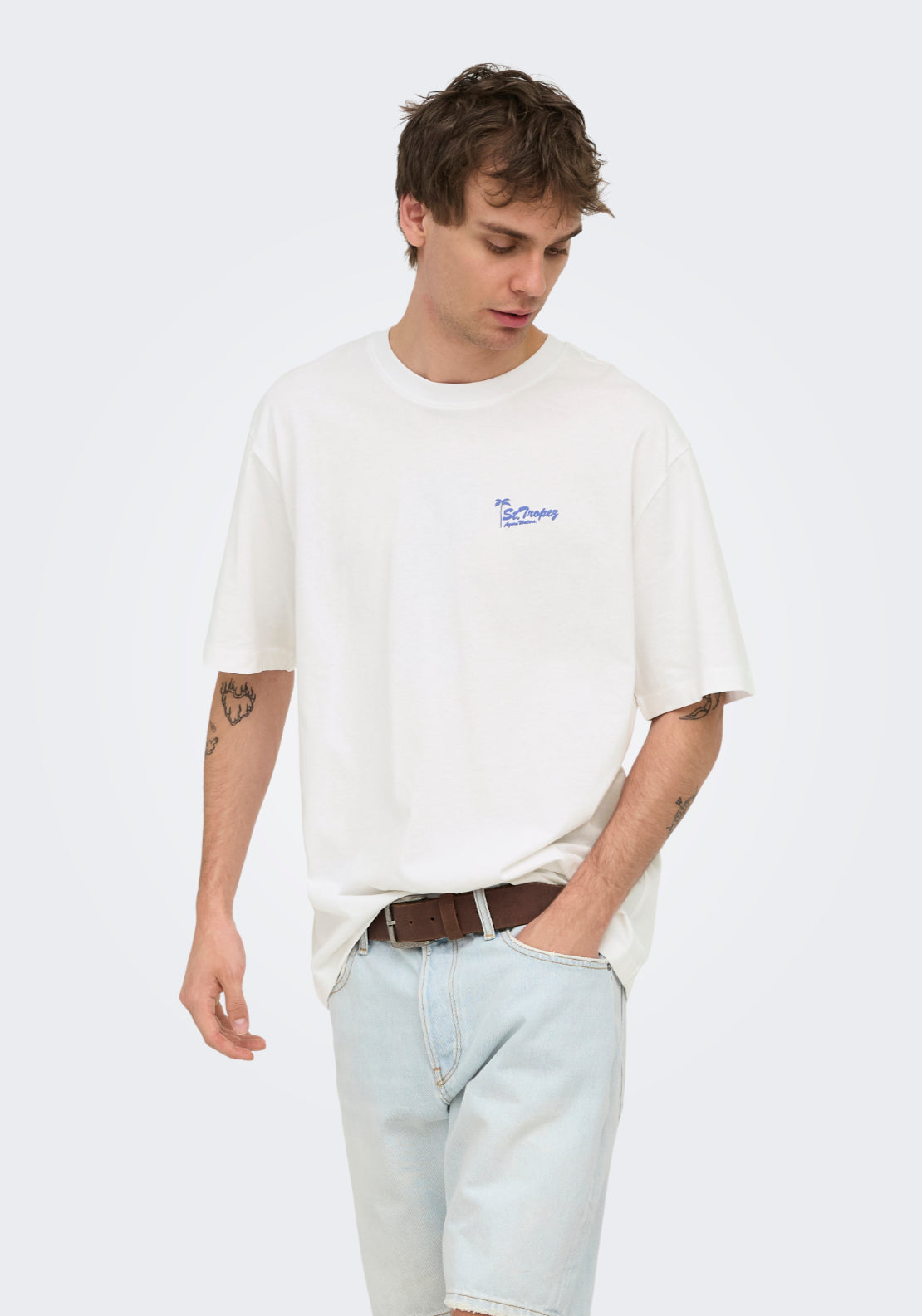 Only &amp; Sons Relaxed Print T-Shirt - White 1 Shaws Department Stores