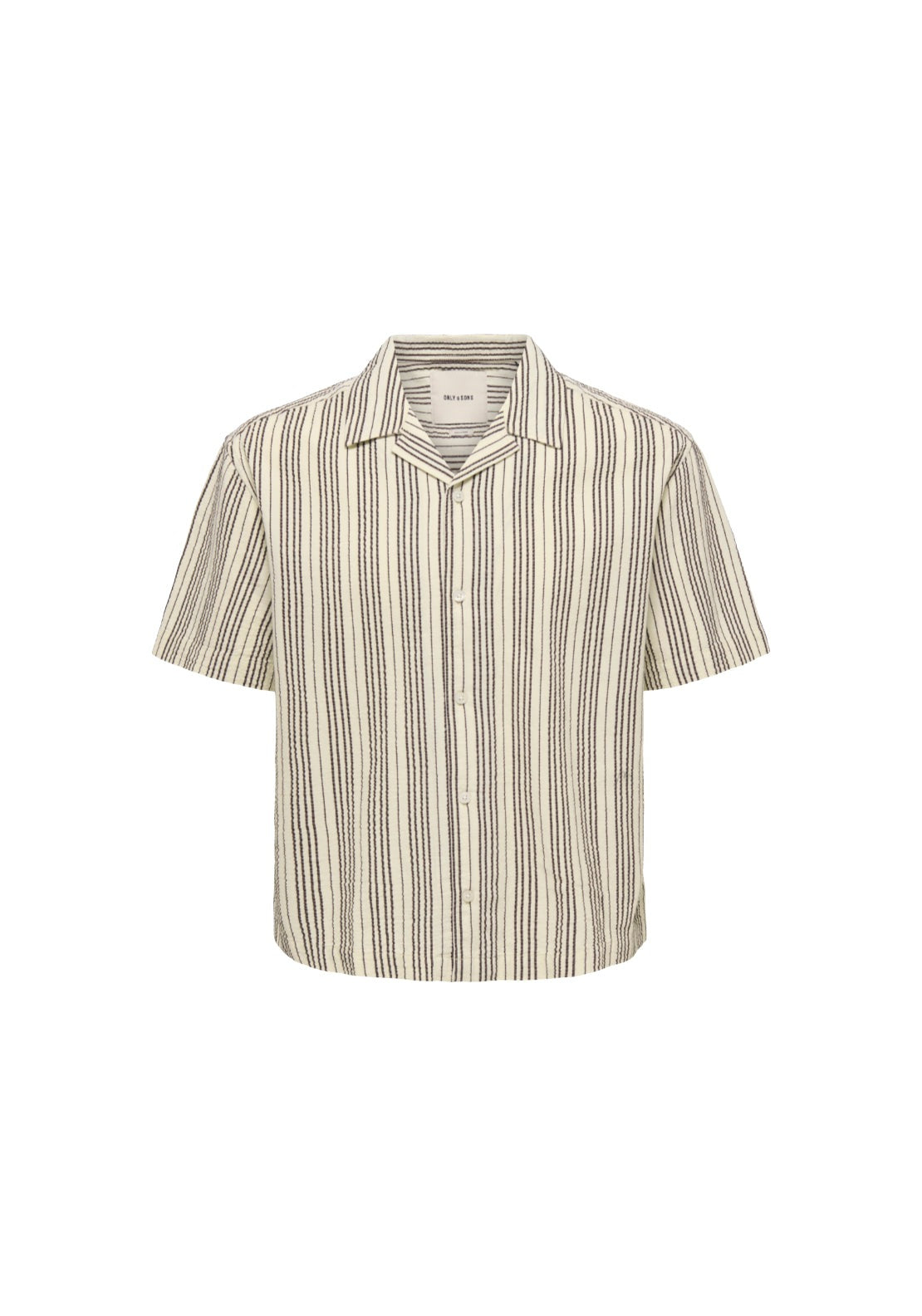 Only &amp; Sons Seersucker Resort Short Sleeve Shirt - Antique White Black Coffee 1 Shaws Department Stores