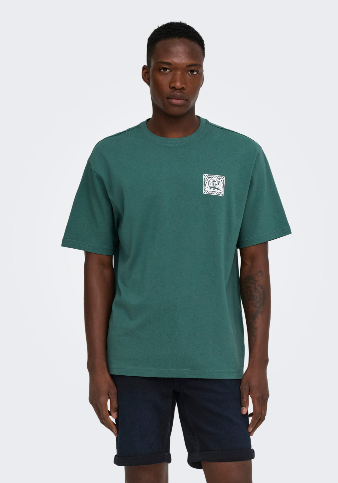 Only &amp; Sons Relaxed Print T-Shirt - Silver Pine 1 Shaws Department Stores