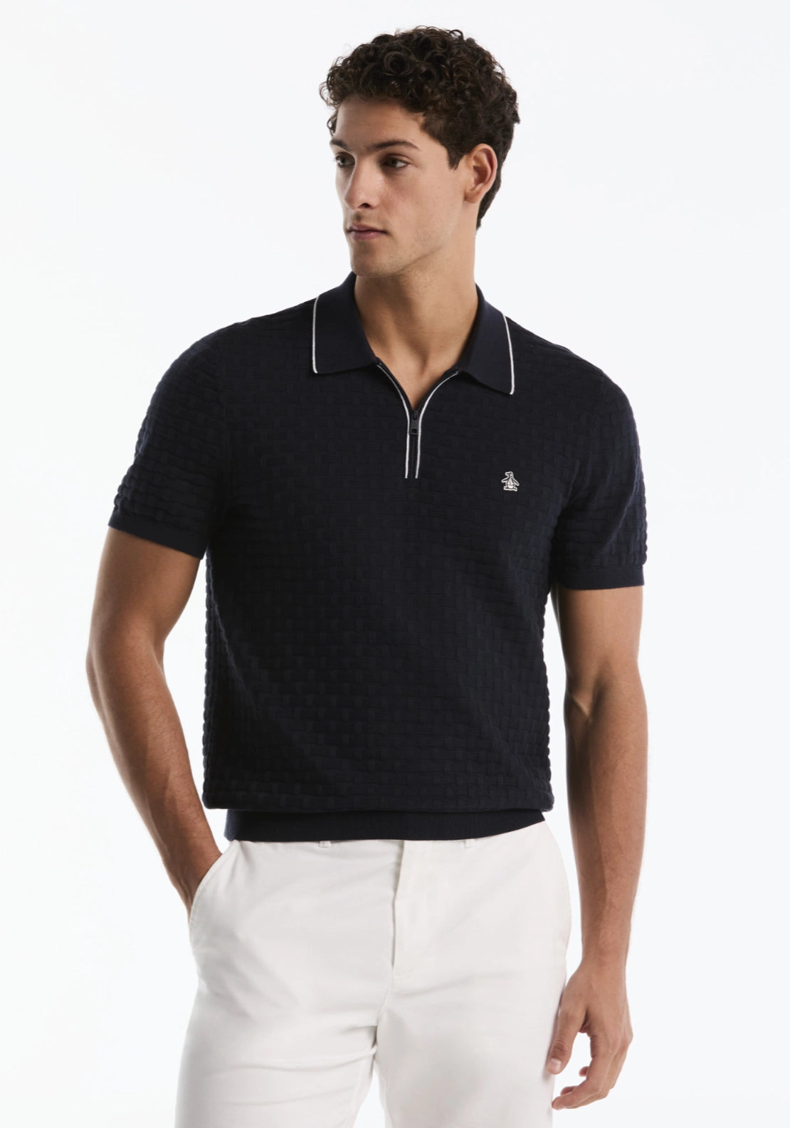 Short Sleeve 1/4 Zip Polo Sweater - Dark Sapphire