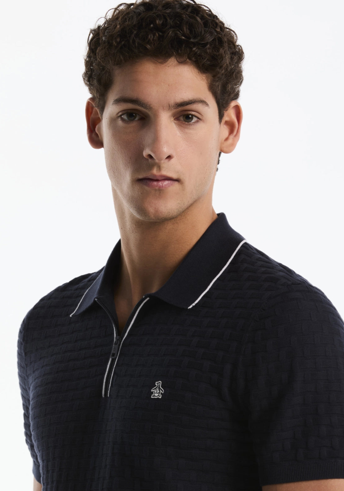 Short Sleeve 1/4 Zip Polo Sweater - Dark Sapphire