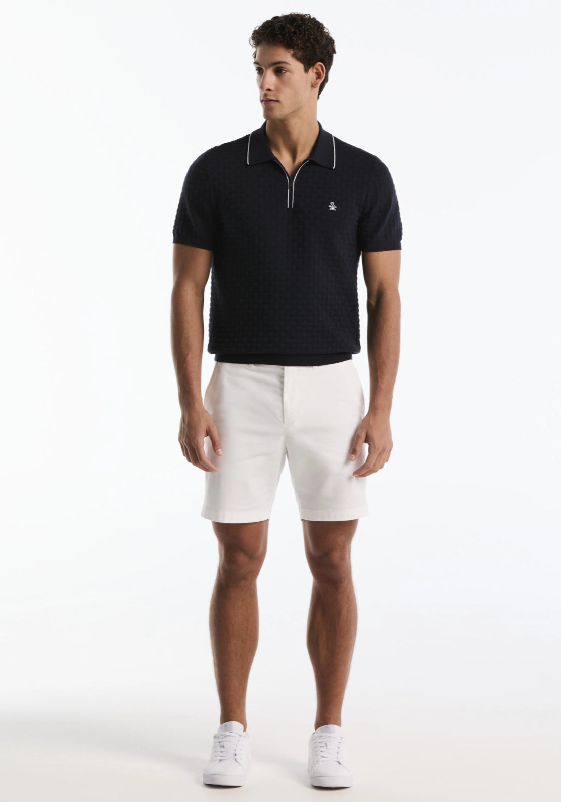 Short Sleeve 1/4 Zip Polo Sweater - Dark Sapphire