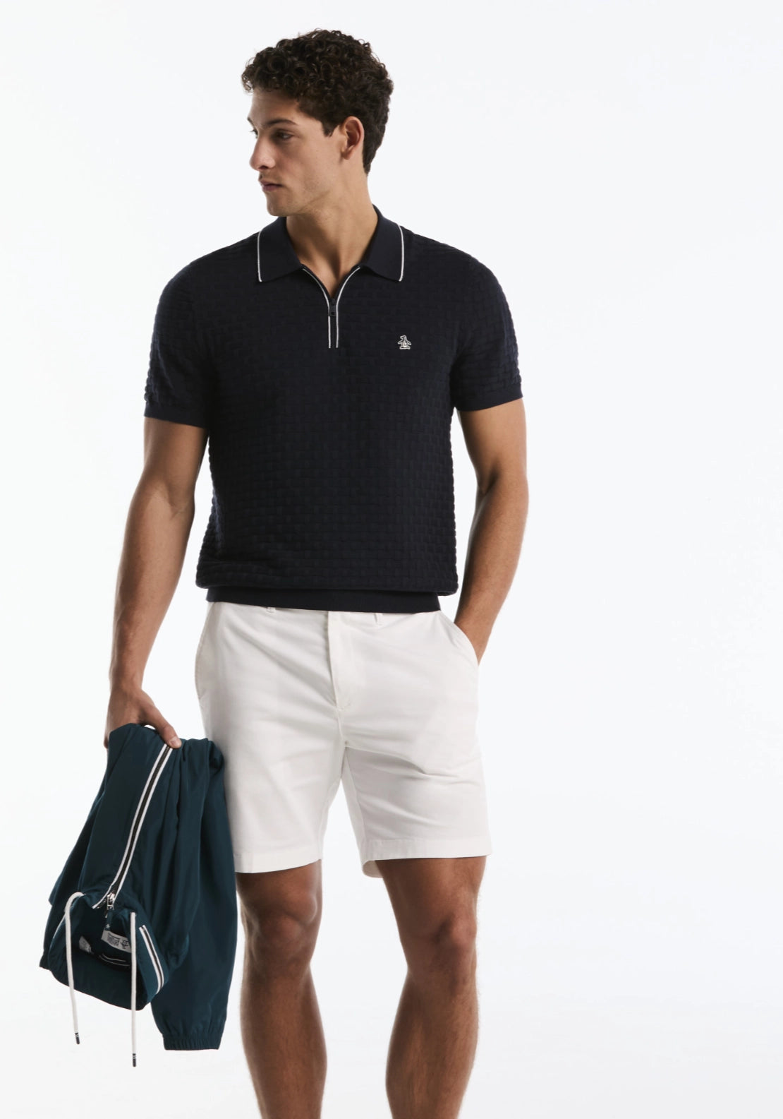 Short Sleeve 1/4 Zip Polo Sweater - Dark Sapphire
