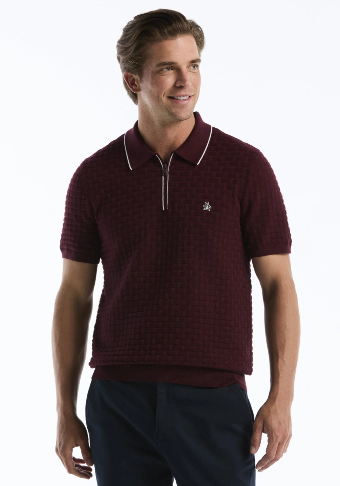 Penguin Short Sleeve 1/4 Zip Polo Sweater - Port Royale 1 Shaws Department Stores