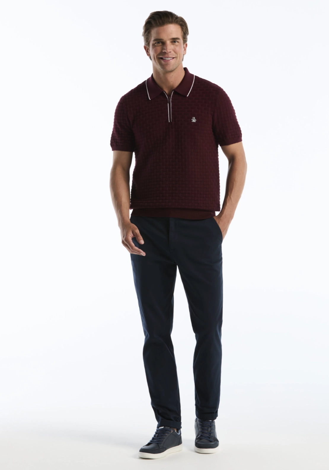 Penguin Short Sleeve 1/4 Zip Polo Sweater - Port Royale 5 Shaws Department Stores