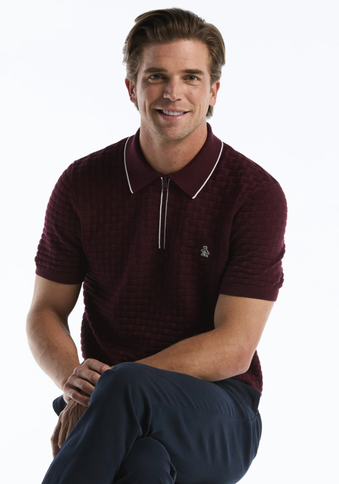 Penguin Short Sleeve 1/4 Zip Polo Sweater - Port Royale 4 Shaws Department Stores