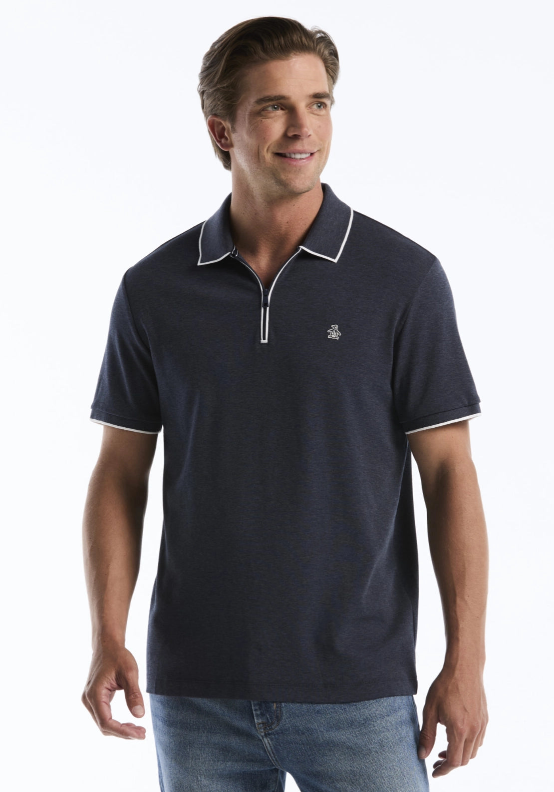 Penguin Short Sleeve Polo Shirt - Dk Sapphire Heather 1 Shaws Department Stores
