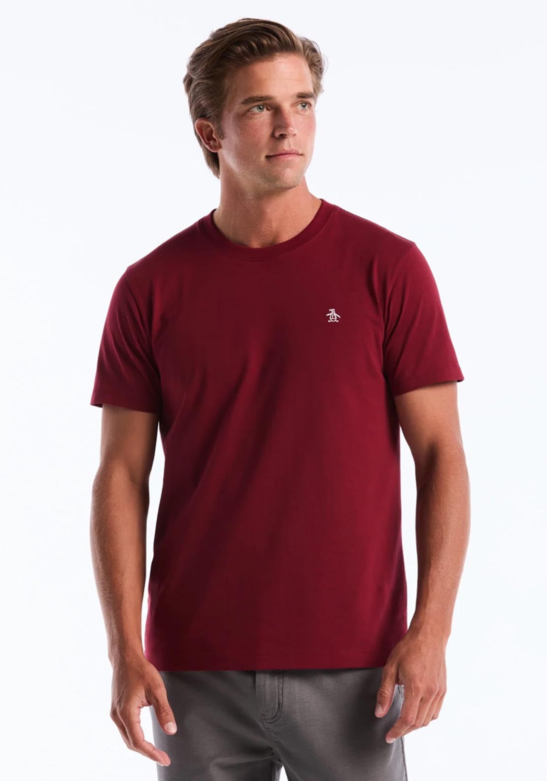 Penguin Original Pete Embroidered Crew Neck T-Shirt - Cabernet 1 Shaws Department Stores