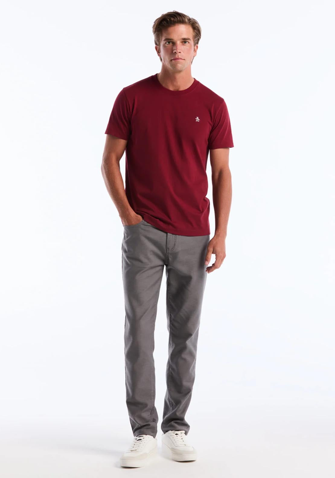 Penguin Original Pete Embroidered Crew Neck T-Shirt - Cabernet 5 Shaws Department Stores