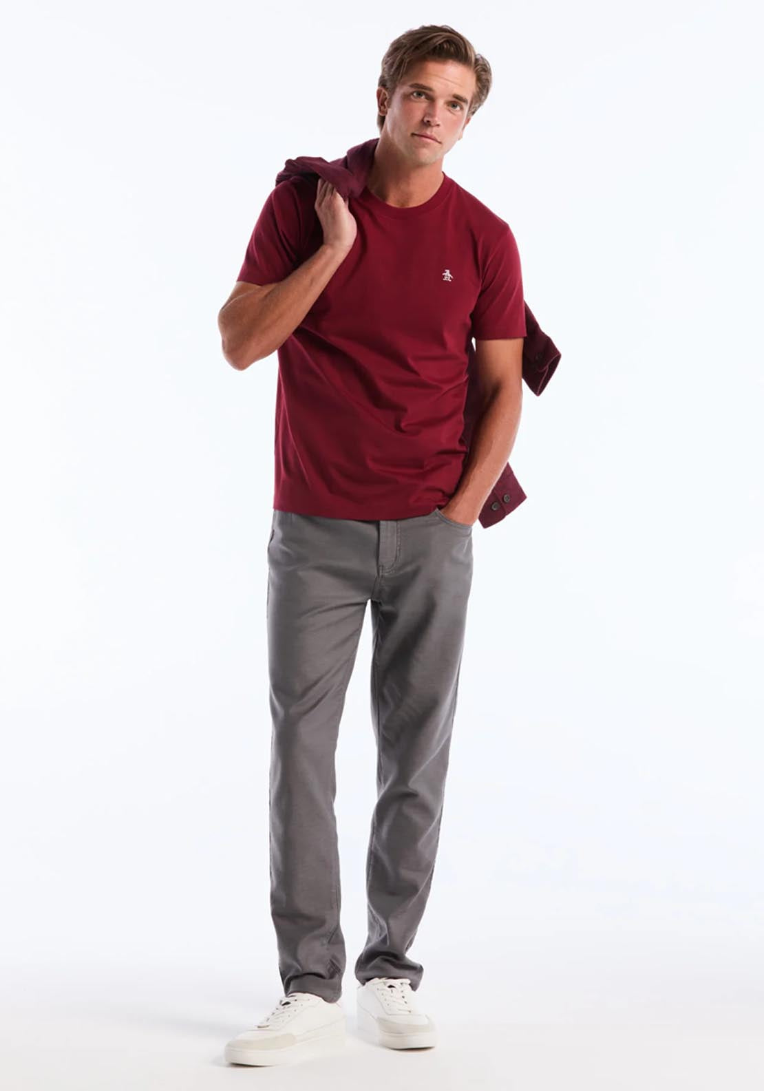 Penguin Original Pete Embroidered Crew Neck T-Shirt - Cabernet 4 Shaws Department Stores