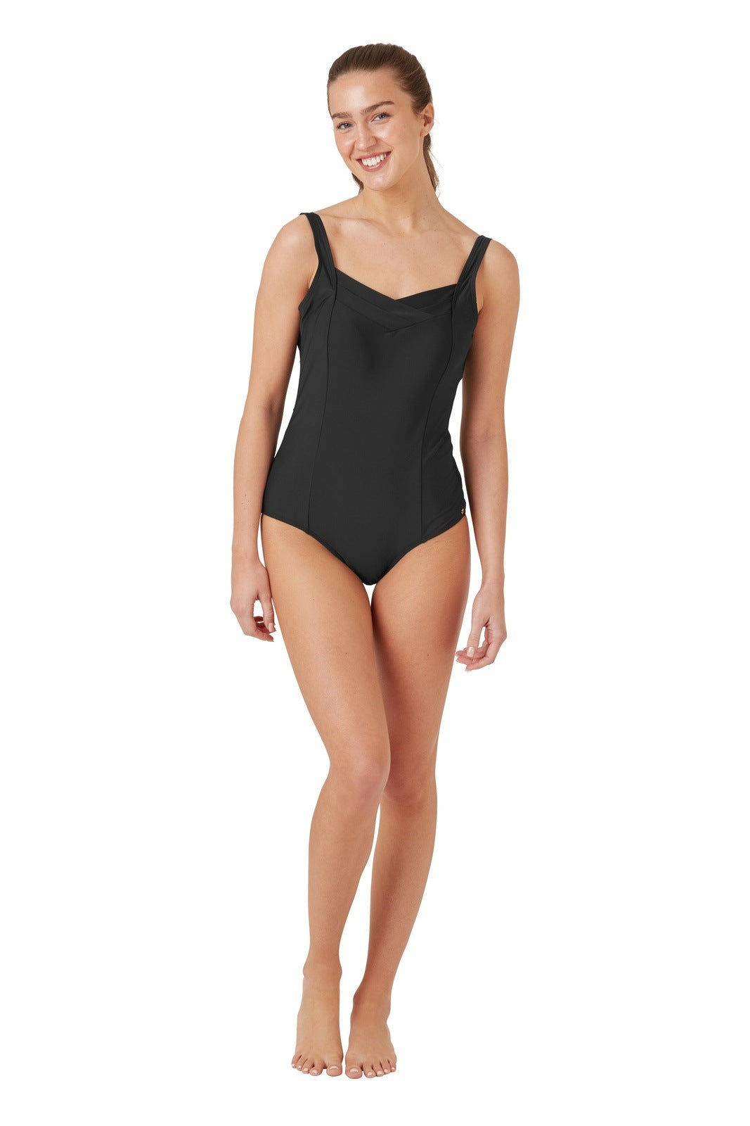 Oyster Bay Plain Pleated Swimsuit - Black 1 Shaws Department Stores