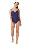 Plain Pleated Swimsuit - Navy