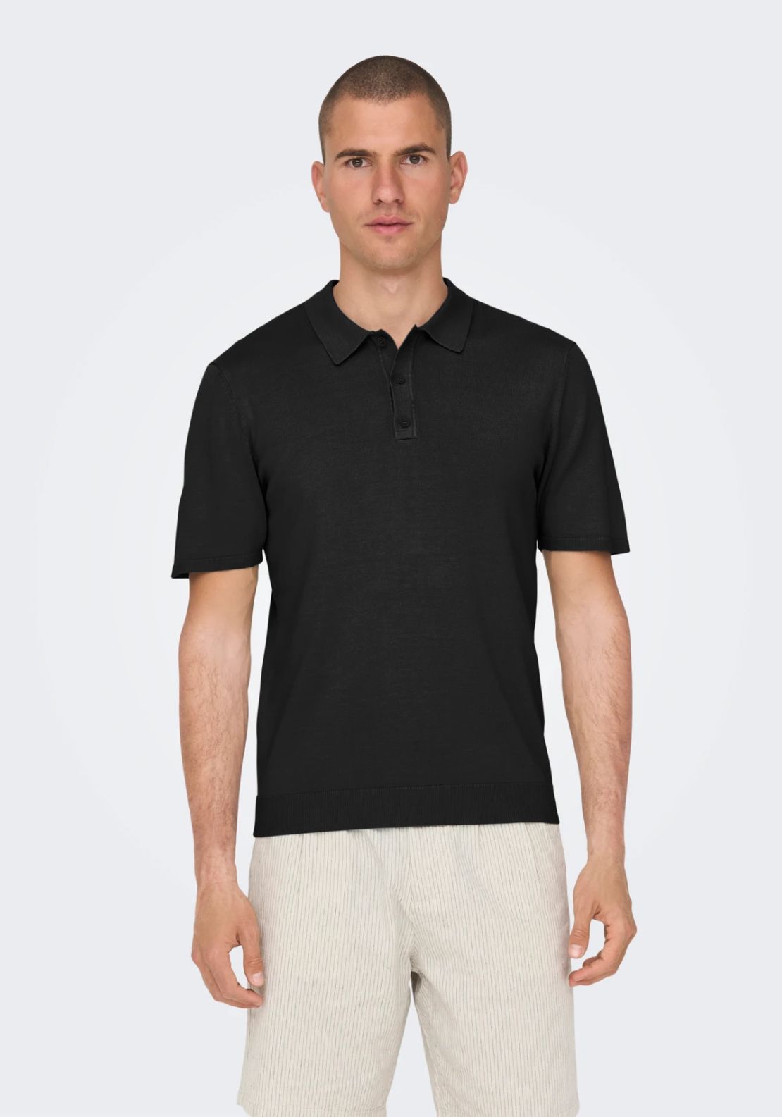 Only &amp; Sons Onswyler Short Sleeve Knit Polo Shirt - Black 1 Shaws Department Stores