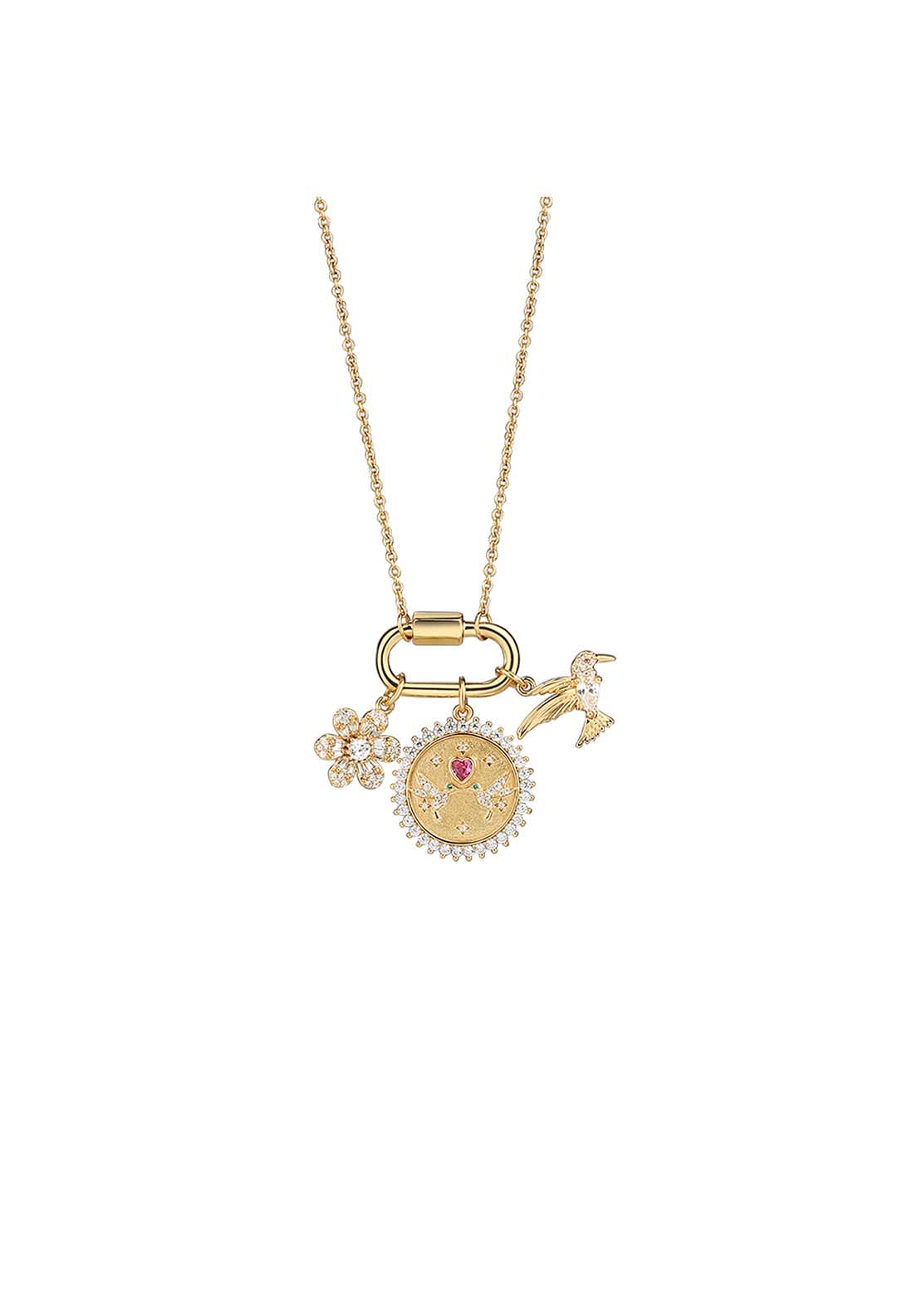 Gold Plate Bird Charm Necklace - Rose Gold