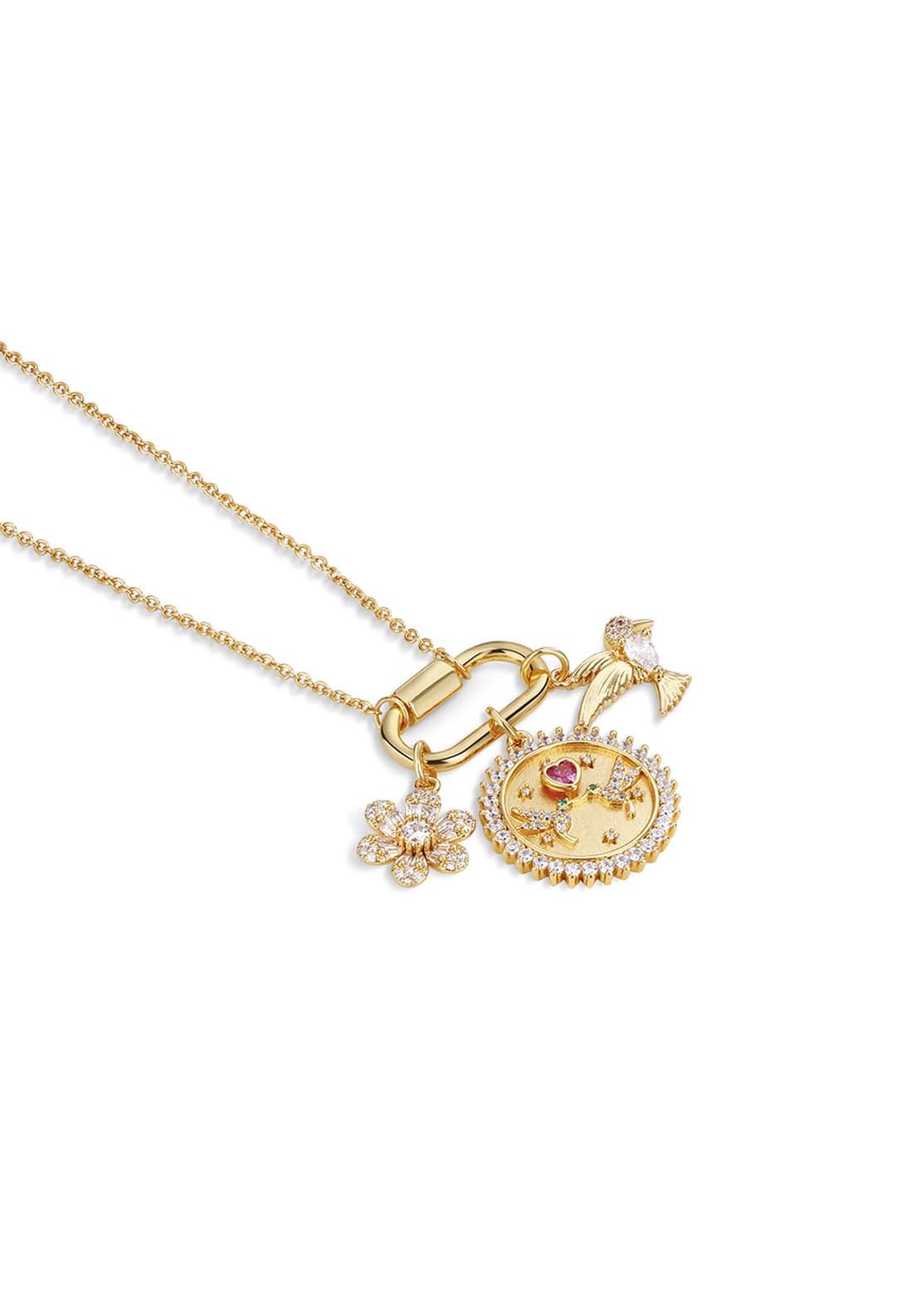Gold Plate Bird Charm Necklace - Rose Gold