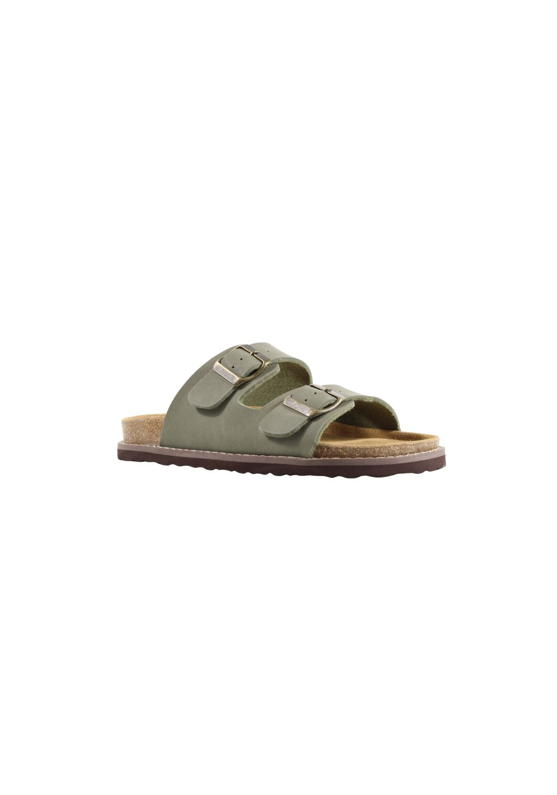 Susst Double Strap Leather Slide - Green 1 Shaws Department Stores