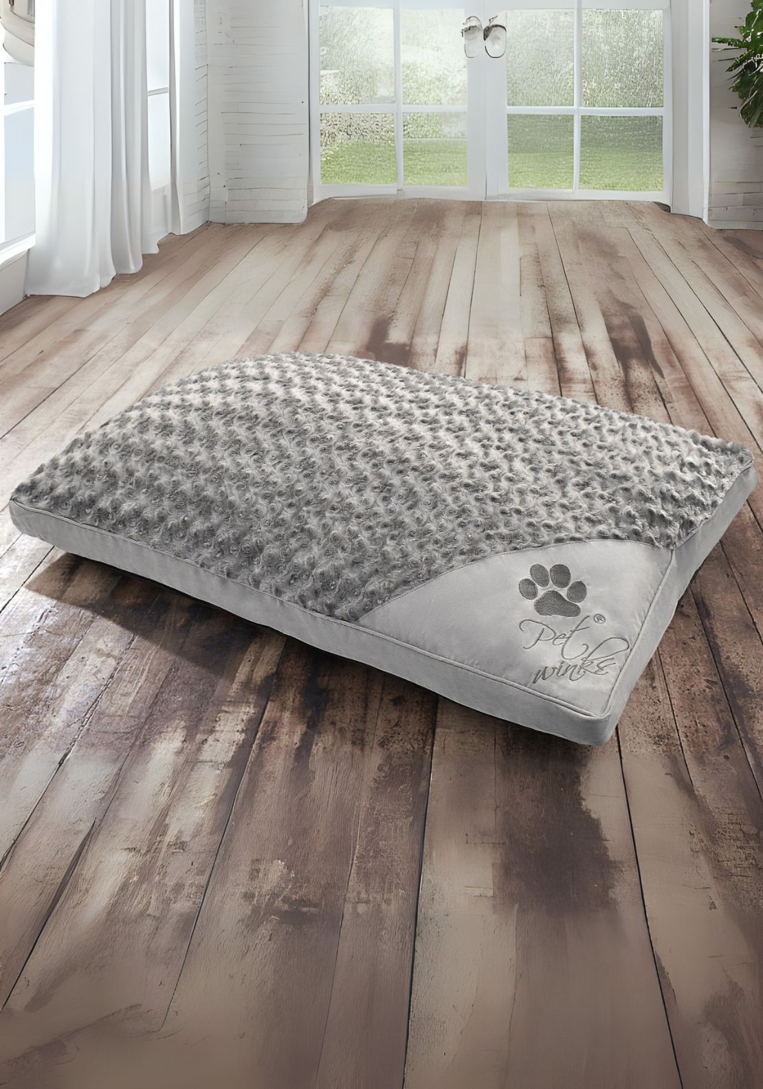 Pet Wink Faux Fur Generously Filled Pet Bed 58 x 85cm - Grey 1 Shaws Department Stores