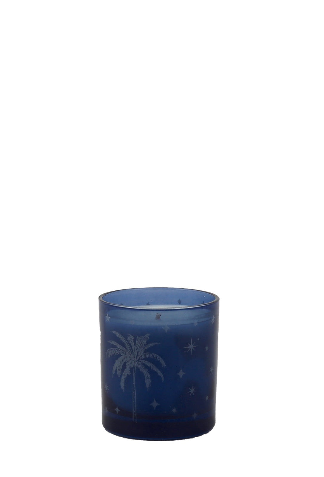 Rakel Palm Print Candle in glass jar single - Blue 1 Shaws Department Stores