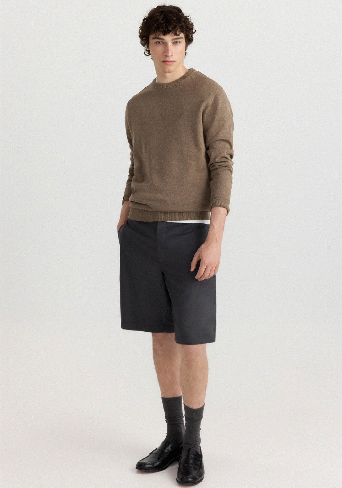 Classic Crew Neck Basic Knit - Brown