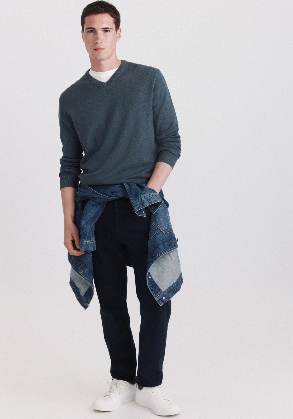 V Neck Basic Knit - Blue