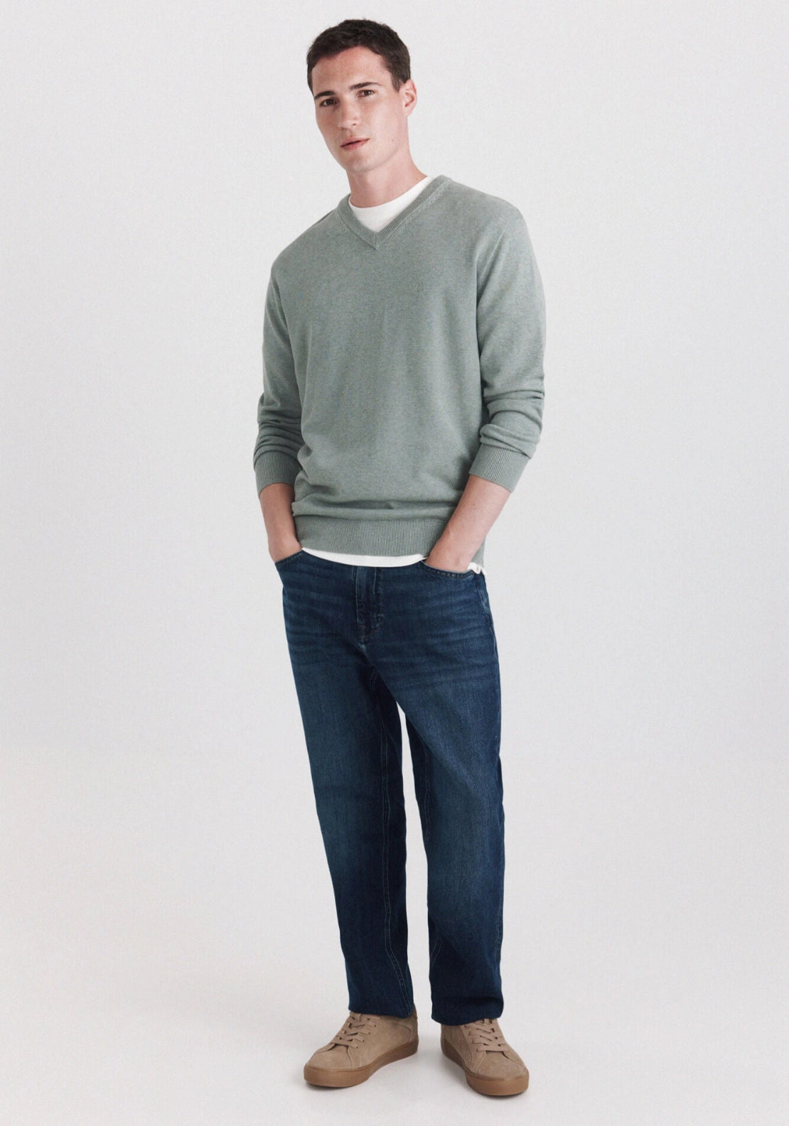 V Neck Basic Knit - Green