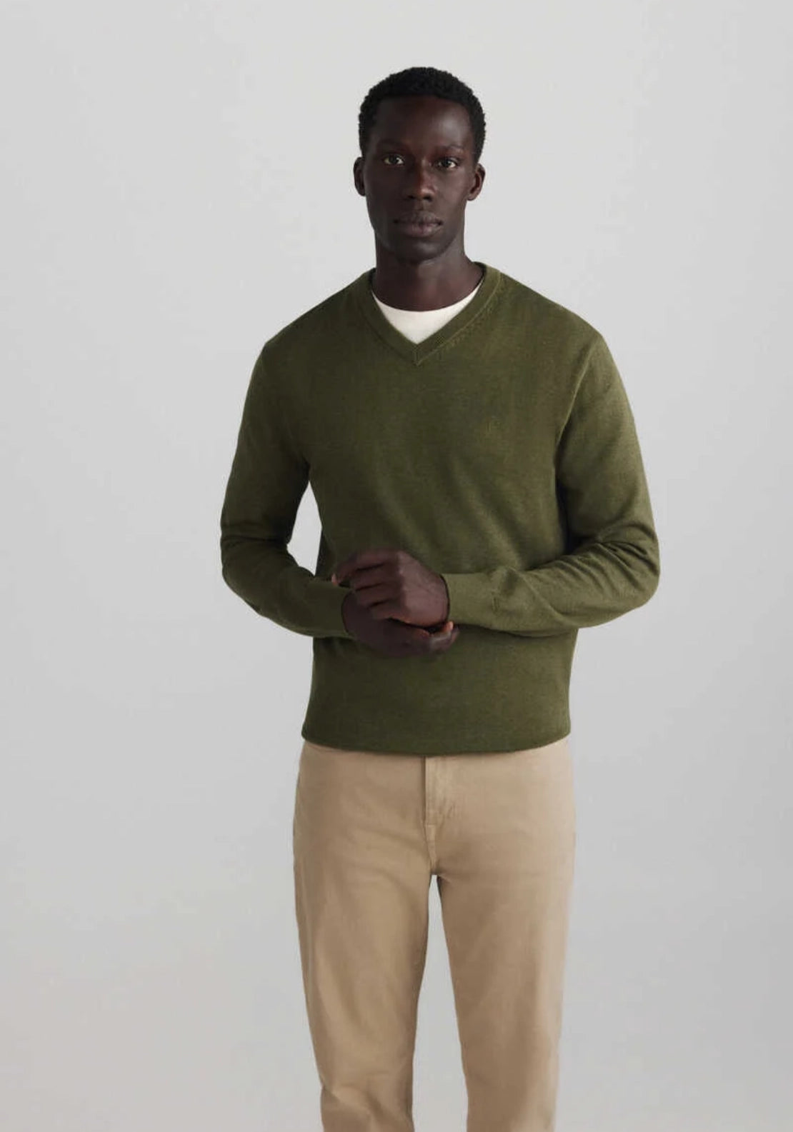 V Neck Basic Knit - Army Green