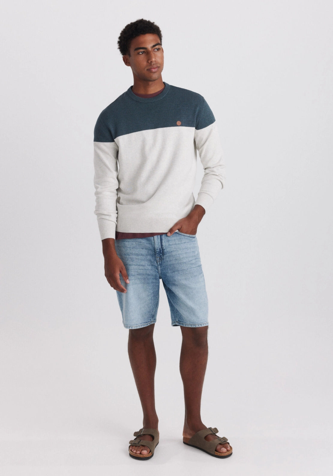 Springfield Crew Color Block Knit - Blue 3 Shaws Department Stores