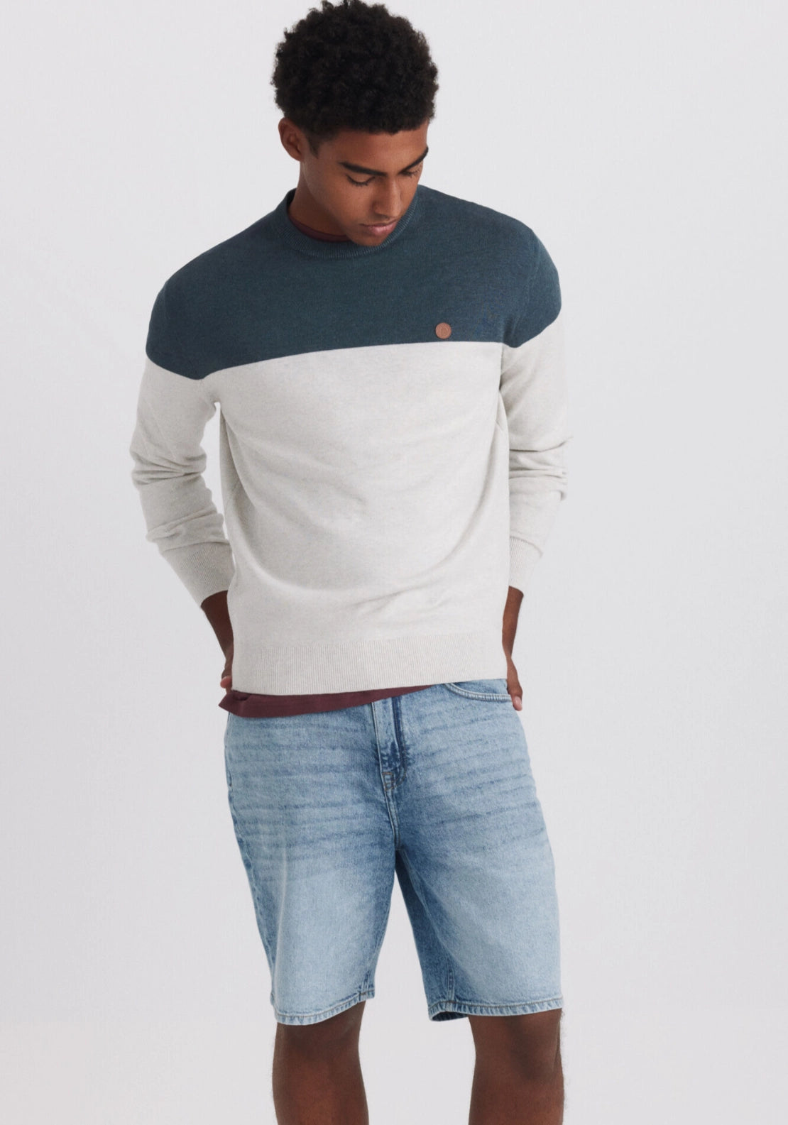 Springfield Crew Color Block Knit - Blue 1 Shaws Department Stores