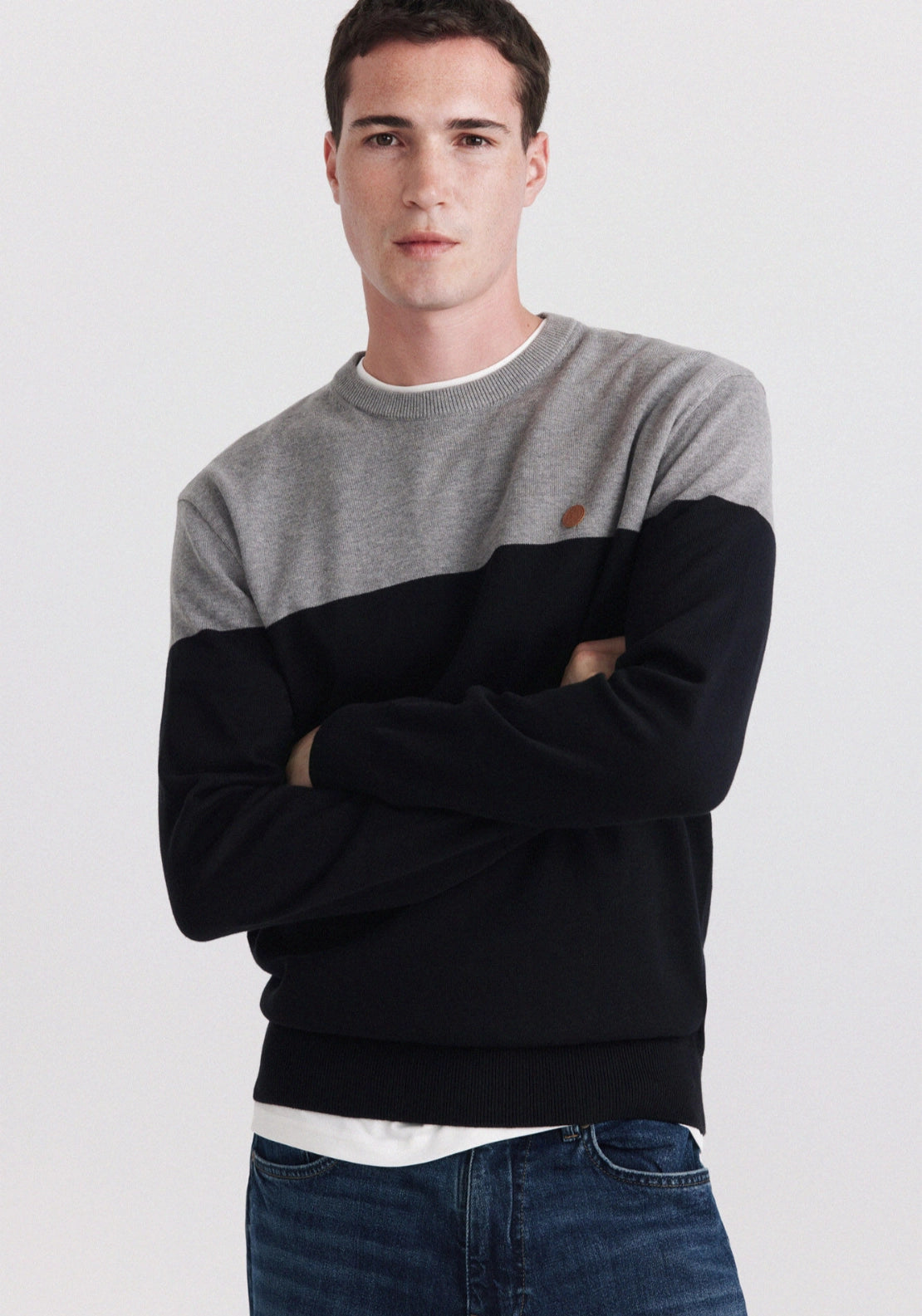 Crew Color Block Knit - Grey