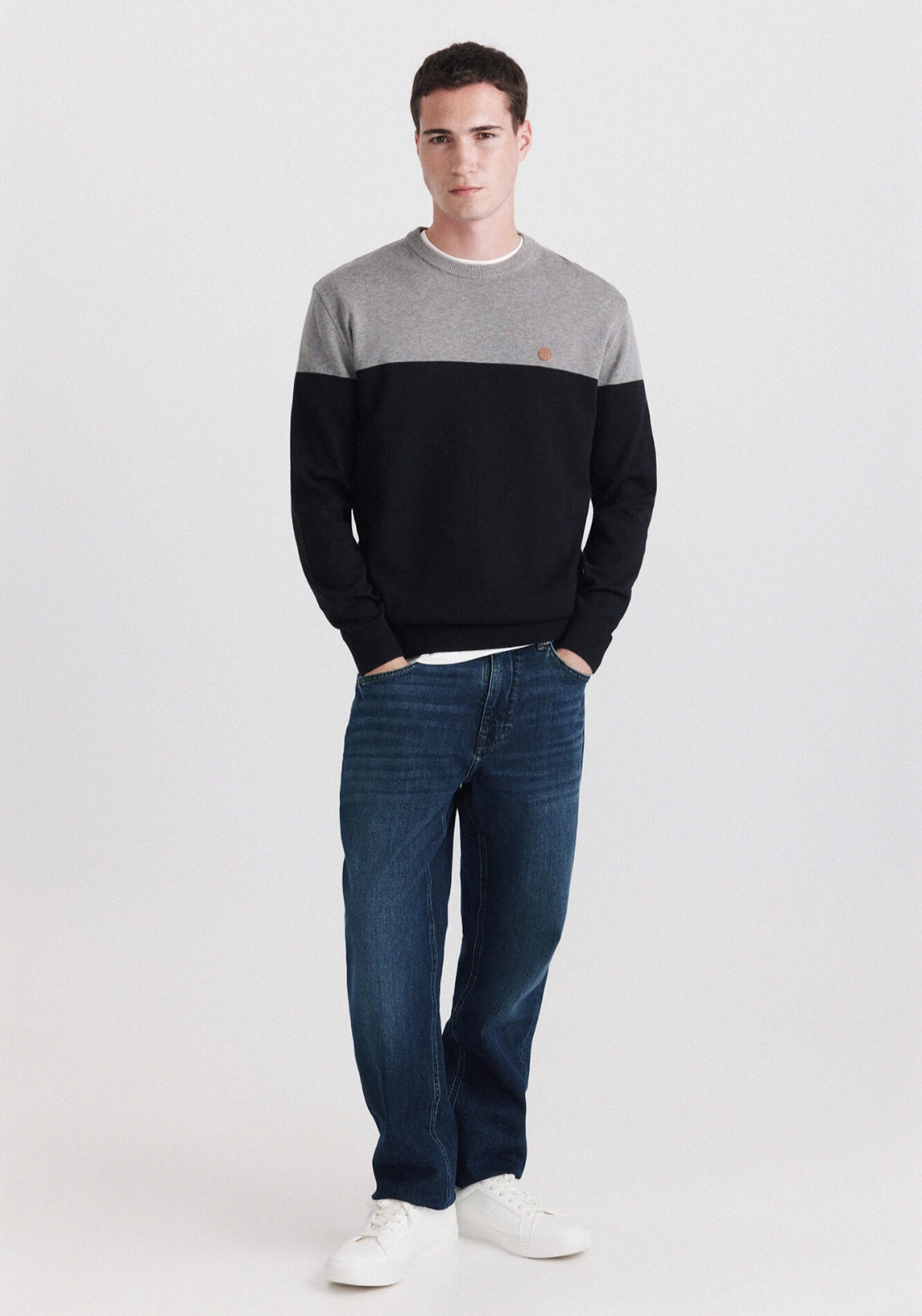Crew Color Block Knit - Grey