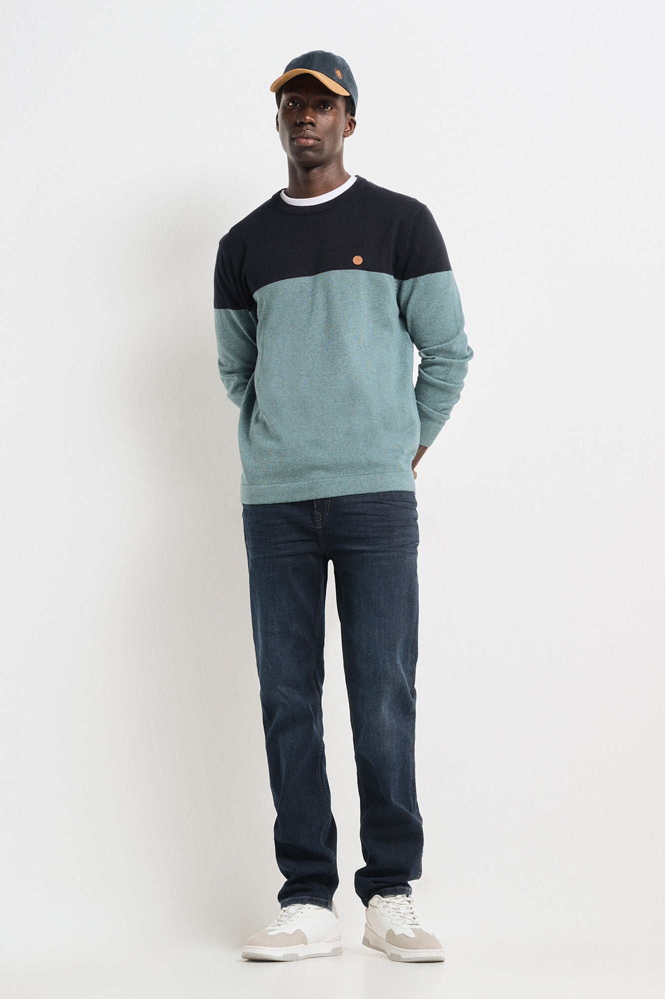 Springfield Basic color block sweater - Blue 2 Shaws Department Stores