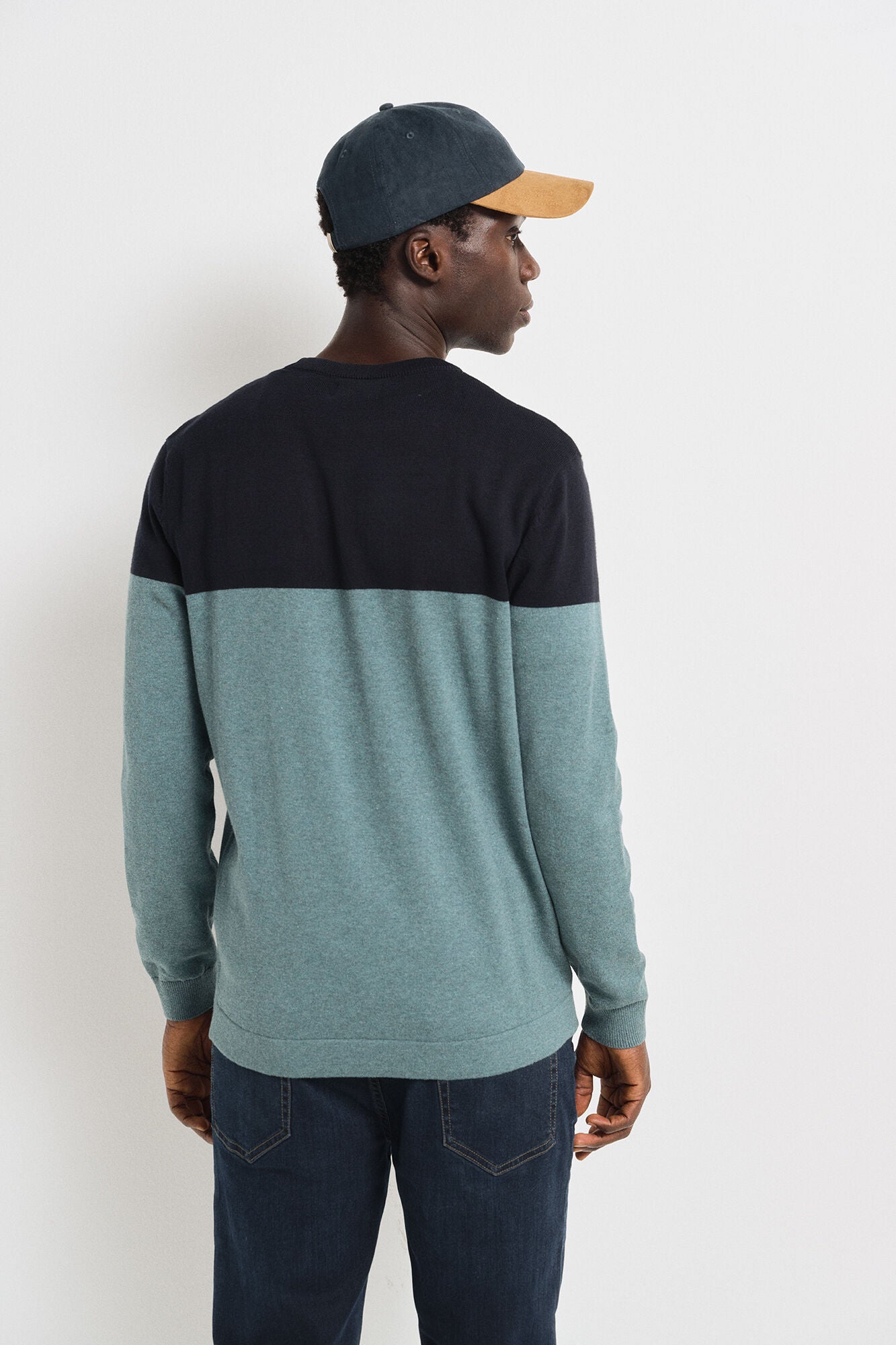 Springfield Basic color block sweater - Blue 3 Shaws Department Stores