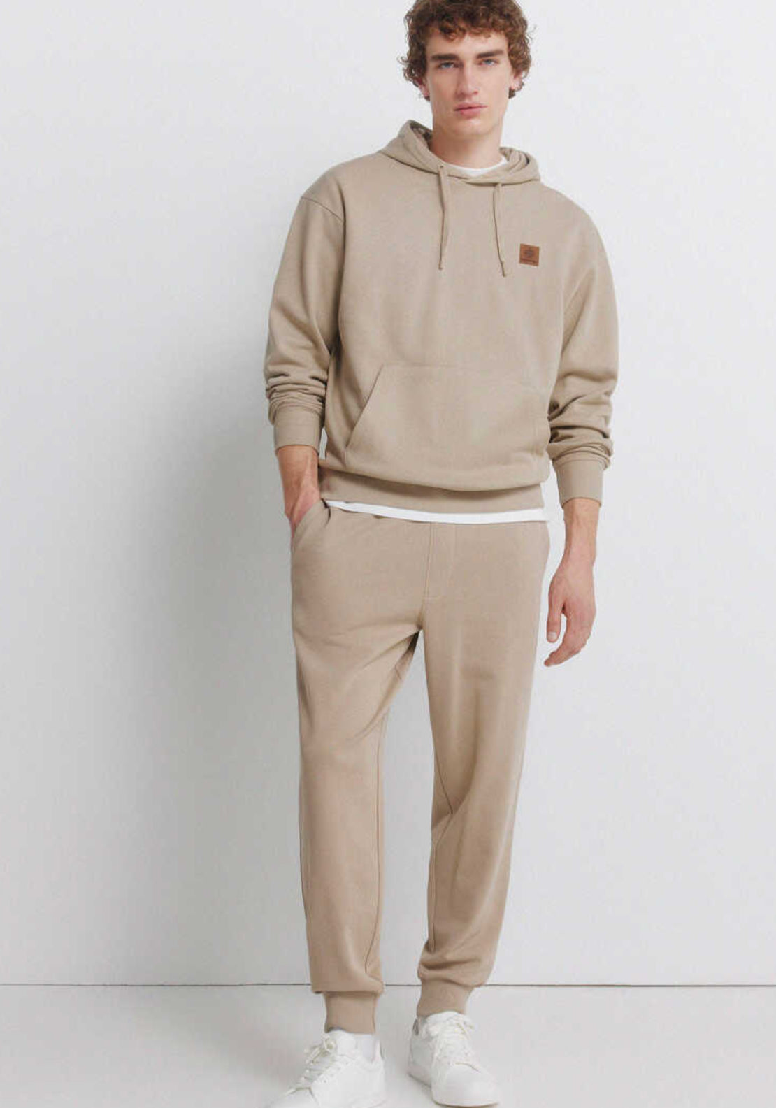Plain Hooded Sweatshirt - Beige