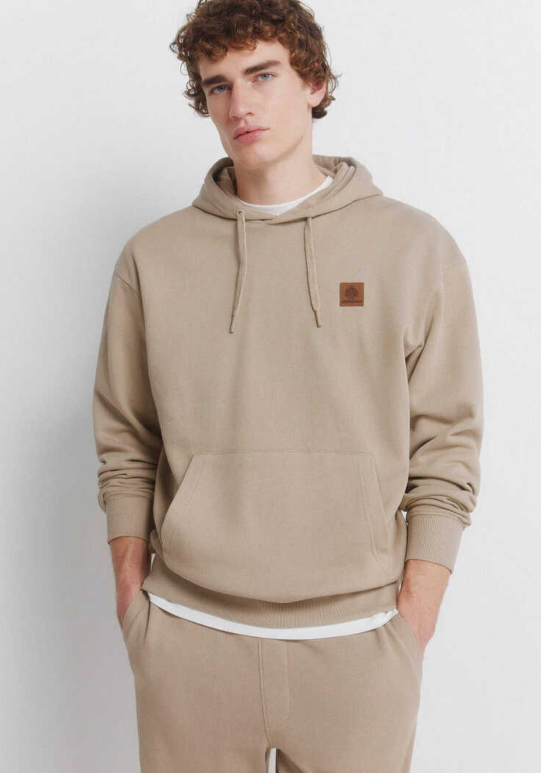 Plain Hooded Sweatshirt - Beige