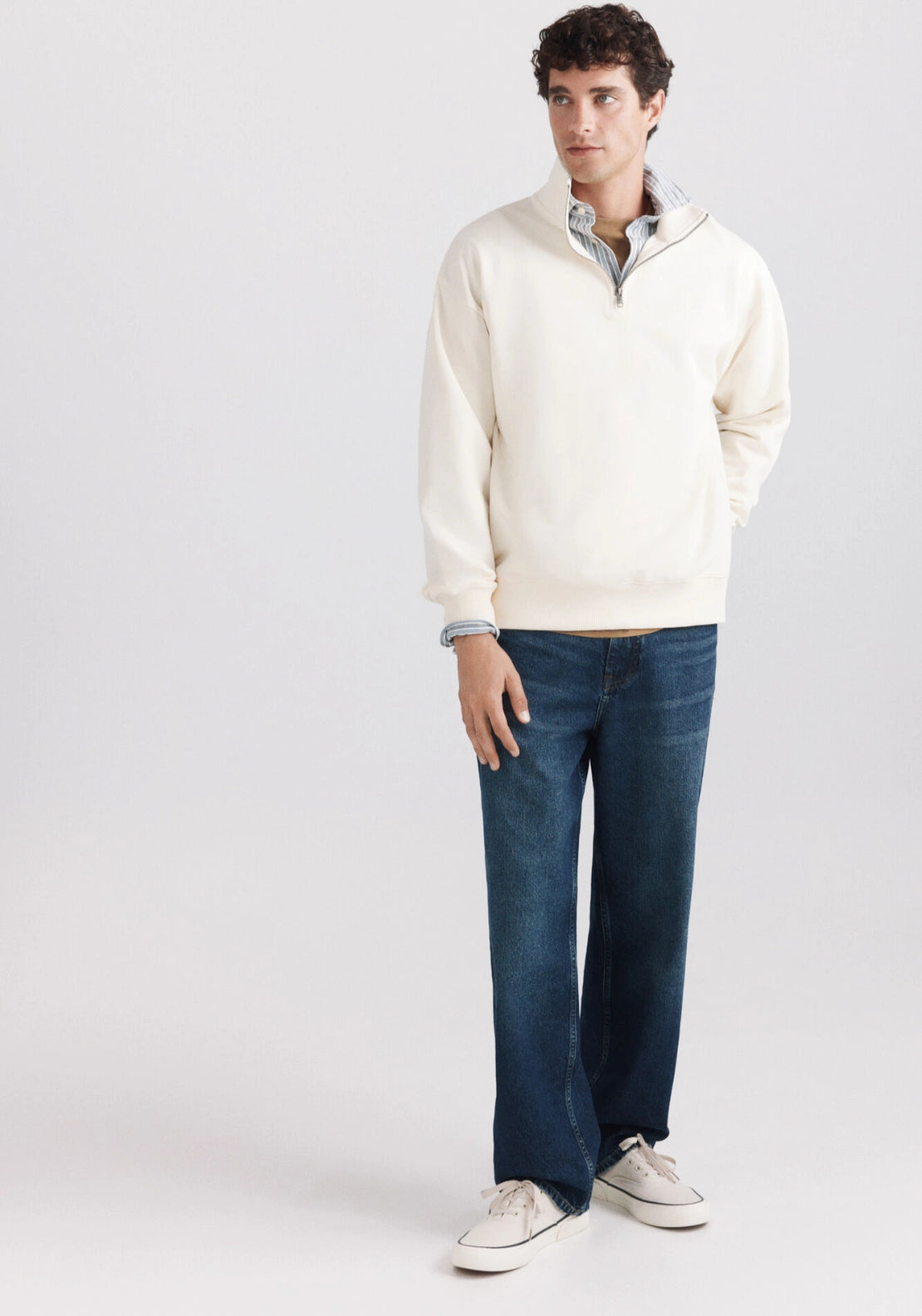 1/4 Zip Sweatshirt - White