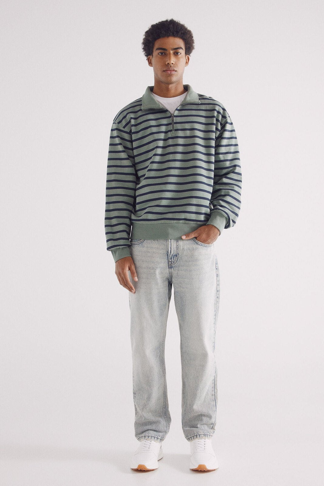 Springfield striped trucker sweatshirt - Green 6 Shaws Department Stores